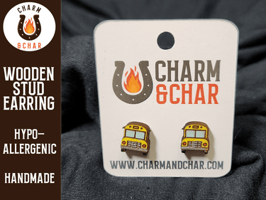School Bus Wood Stud Earrings - Bus Driver Fashion Earring - Stud Earring - Charm and Char